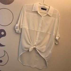 White Blocked Button Down Blouse